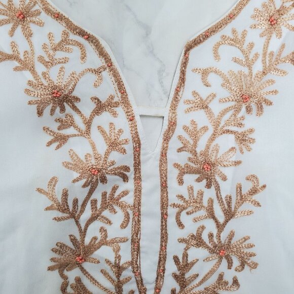 Club Z Collection Embroidered White Sheer Chiffon Swim Coverup Tunic Kaftan S - Picture 3 of 7